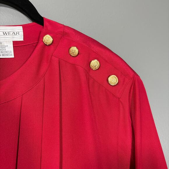 Jones New York Vintage 1980's Red Pleated Preppy Top - 18W - Women's Plus Size - Picture 2 of 6